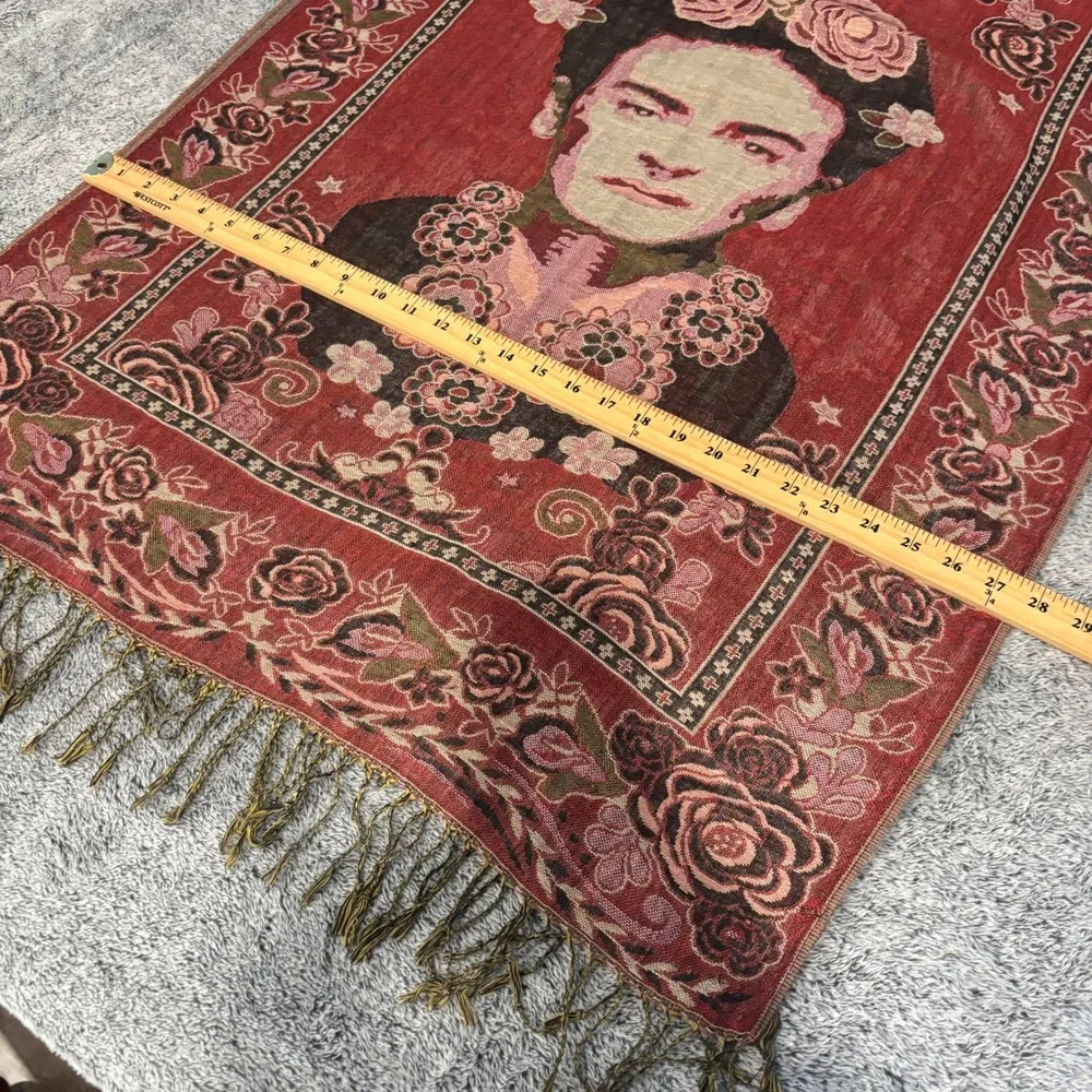 Frida Kahlo Women Shawl Wrap Scarf OS Floral Fringed Art Painter Portrait 21253